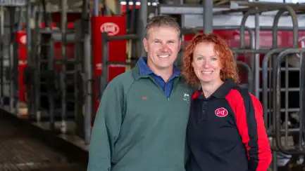 Phil and Symone in front of their Lely Astronaut milking robots